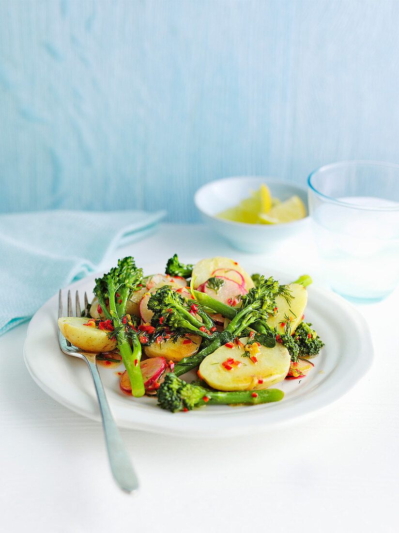 Tenderstem® broccoli with new potatoes and radish salad
