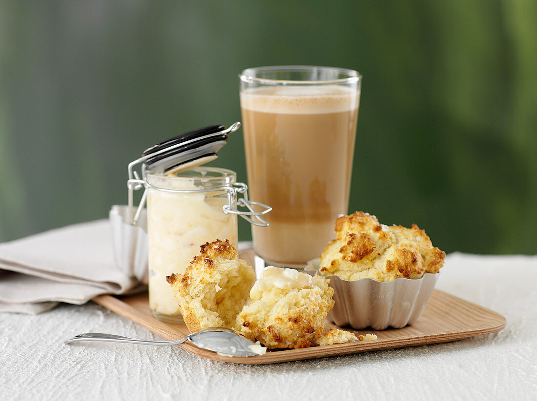 Scones with jam and coffee