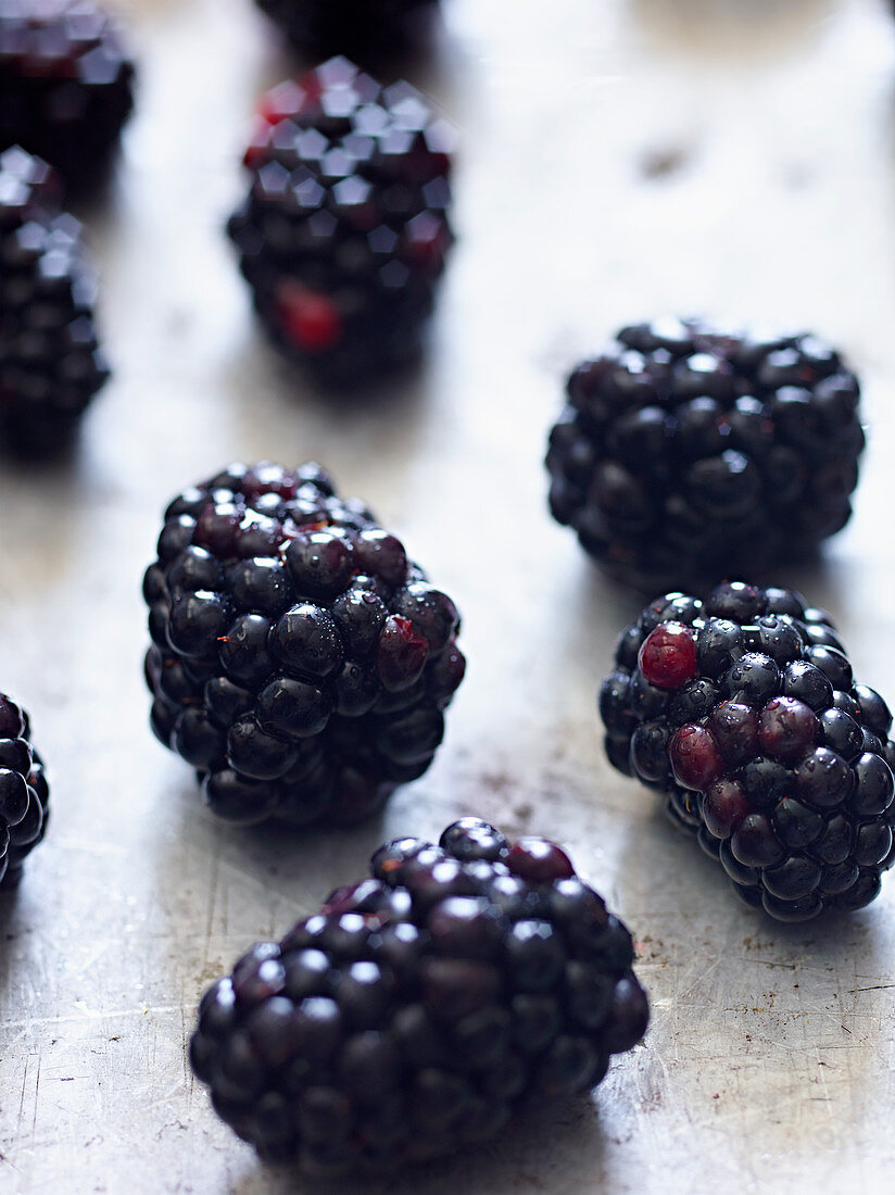 Individual blackberries on baking sheet