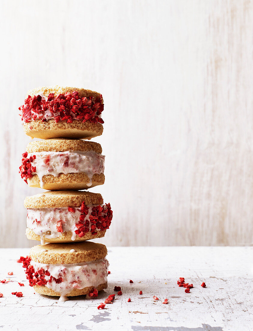 Strawberry shortcake ice-cream sandwiches