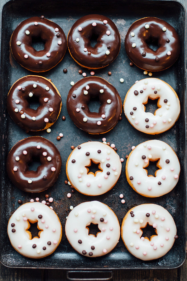 Brown and white doughnuts