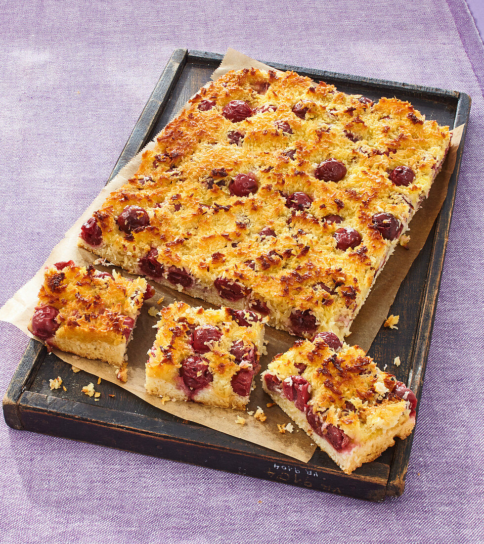 Cherry cake with coconut topping