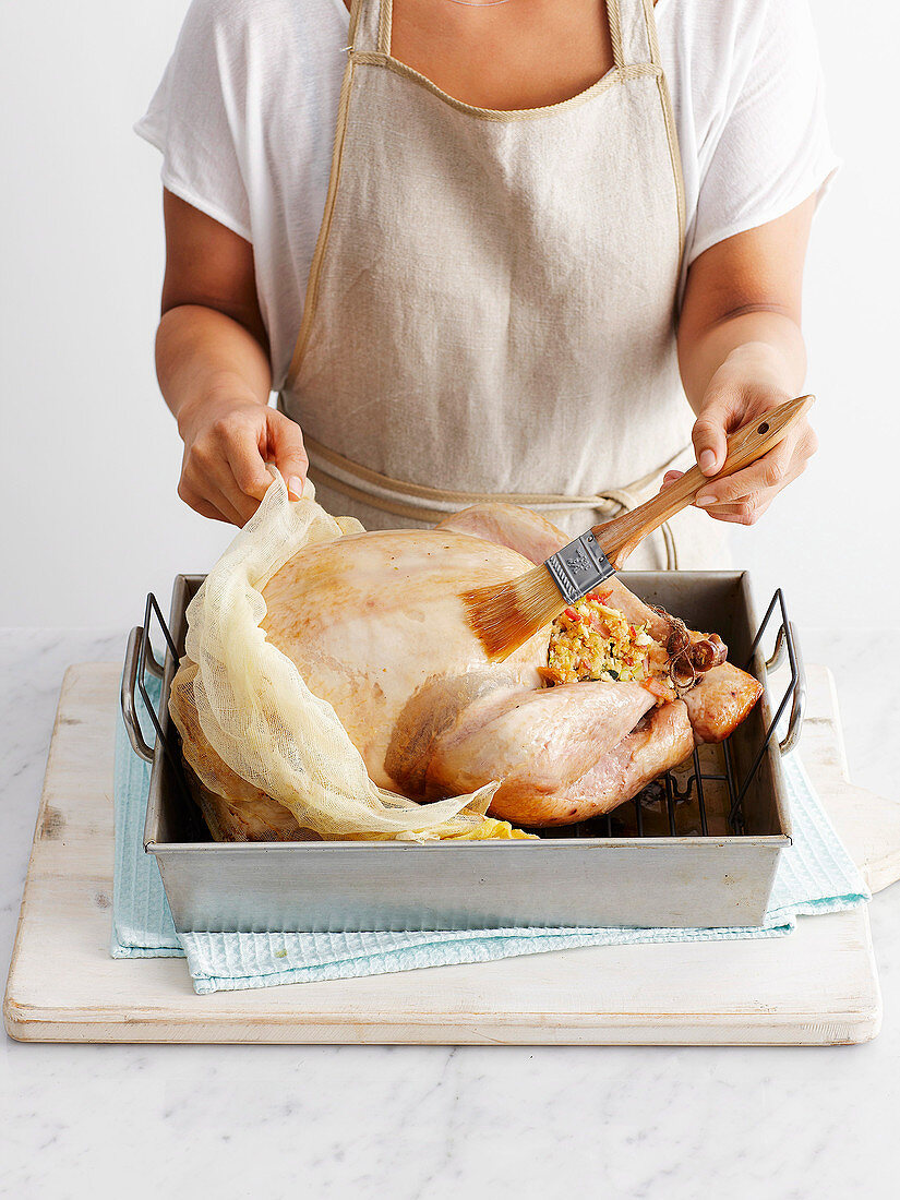 Whole roast turkey preparation