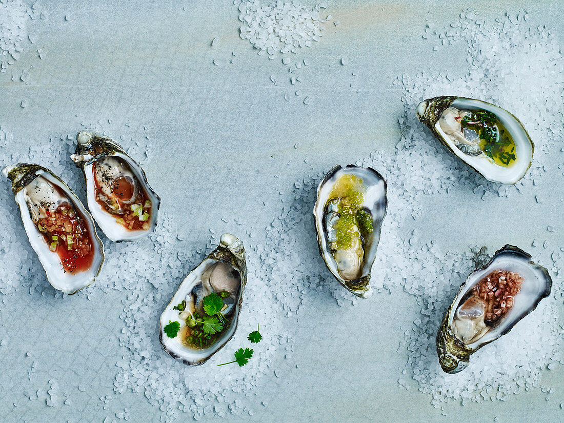 Oysters with different dressings
