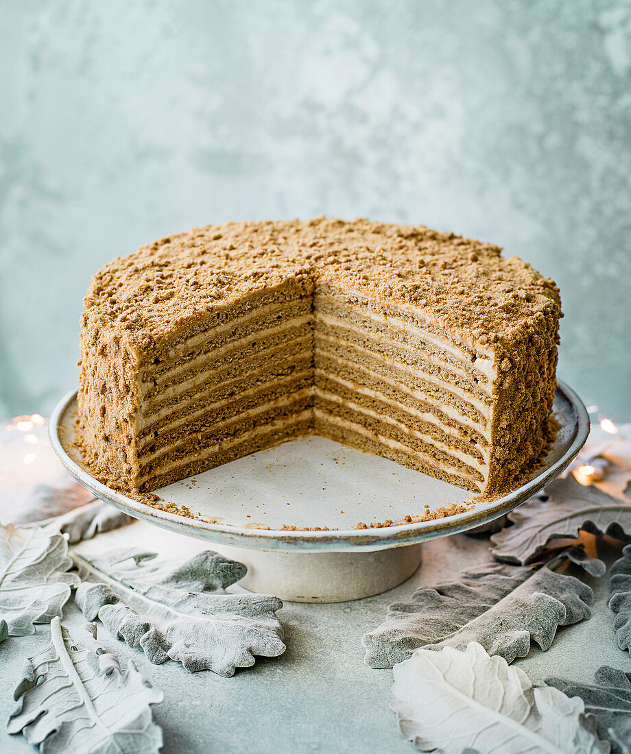 Medovik (multi-layer honey cake, Russia)