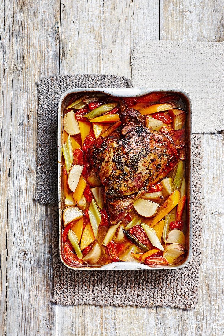 Slow-cooked lamb and autumn veg one pot