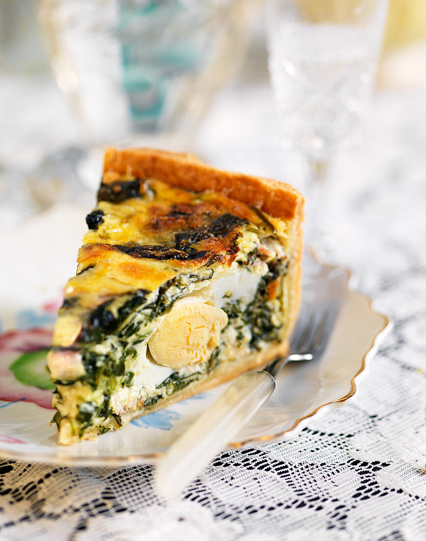 Easter pie with eggs and spinach