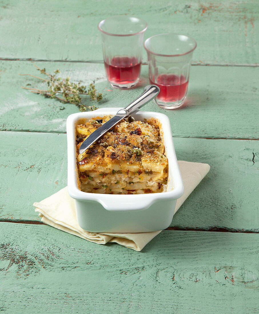 Tortiera di baccalà e patate (Stockfisch-Kartoffel-Gratin, Italien)