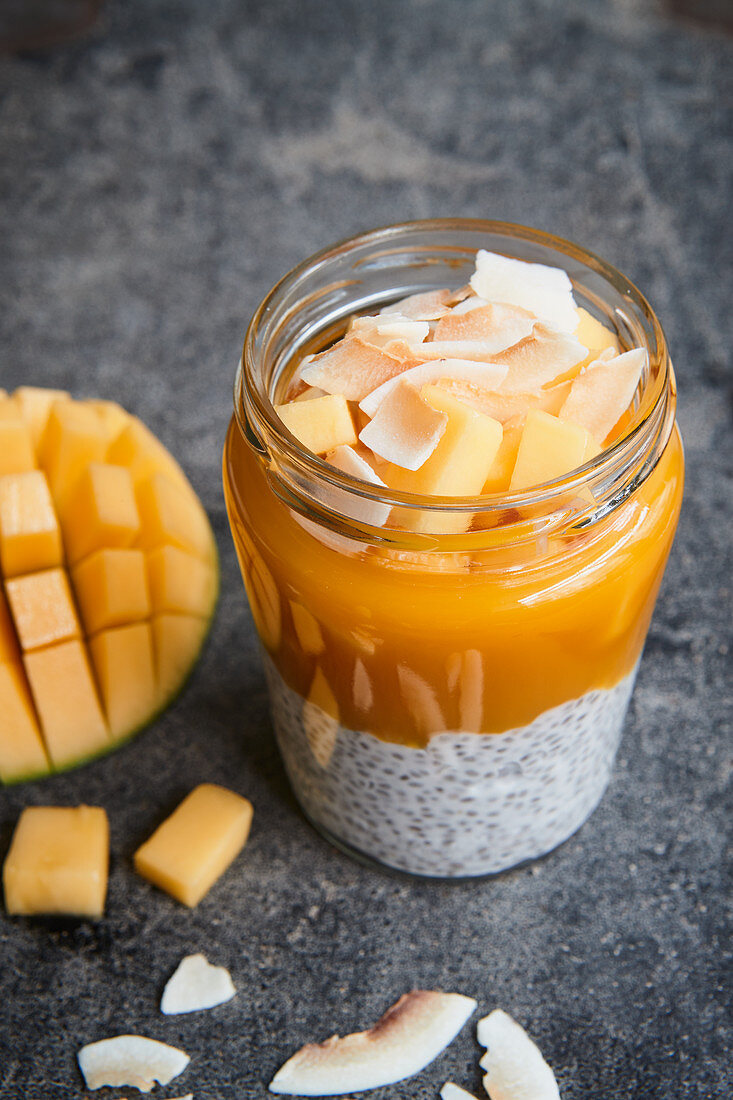 Chia pudding with coconut and mango