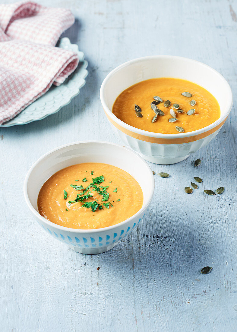 Red Lentils and Sweet Potato, Roasted Carrot Coriander Soup