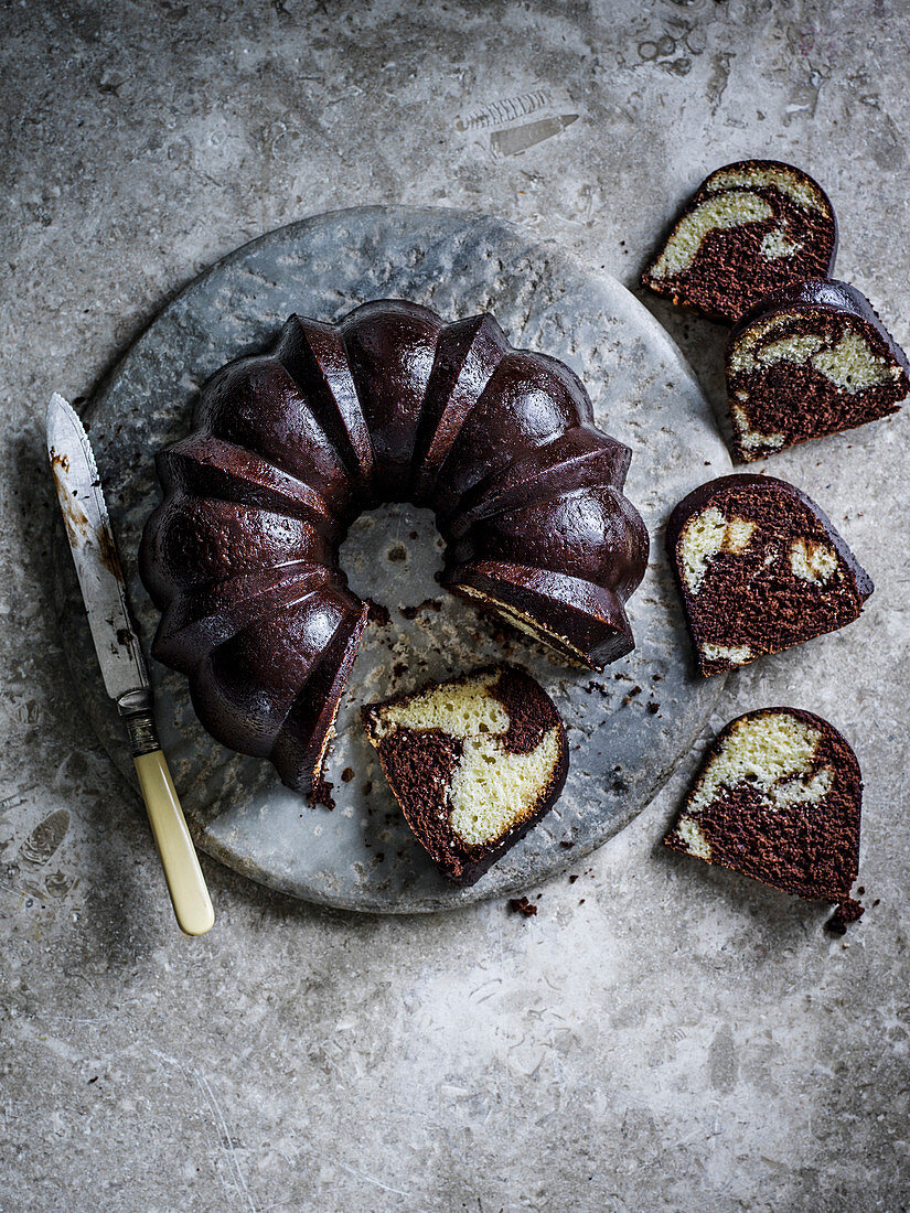 Chocolate marble cake with mocha glaze