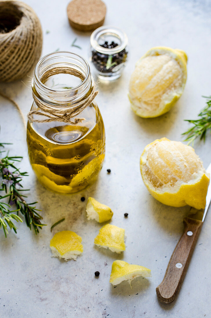 Olive oil flavored with lemon peel