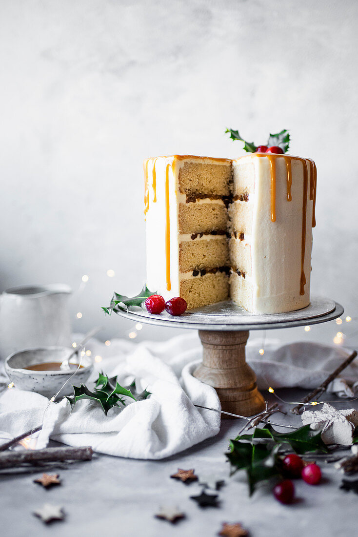 Christmas layer cake with mincemeat and brandy buttercream