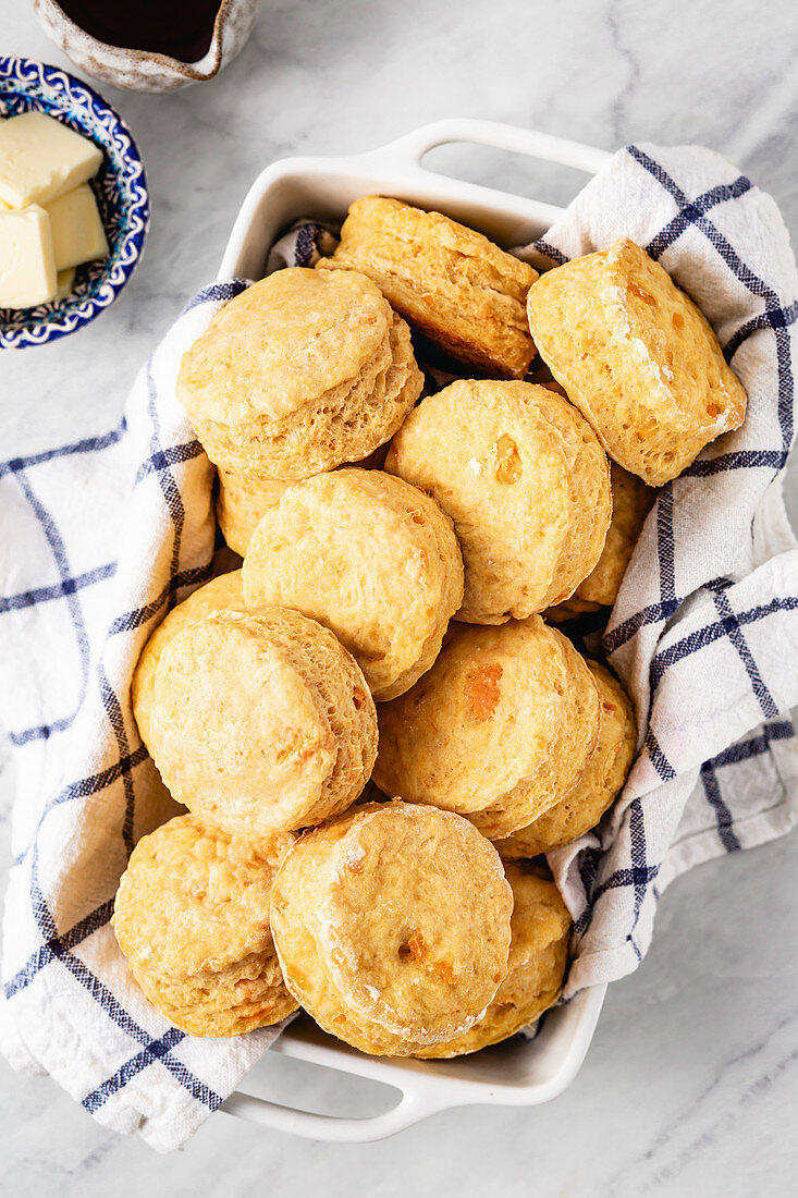 Sweet potato biscuits on a bright background