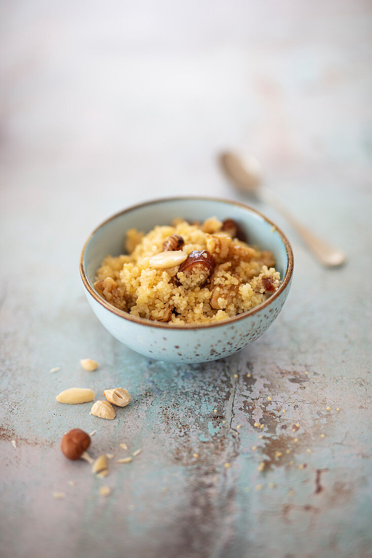 Sweet couscous with dates and nuts (vegan)