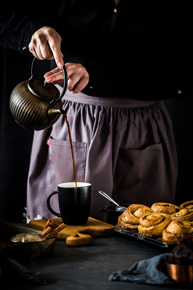 Cinnamon buns with freshly brewed coffee