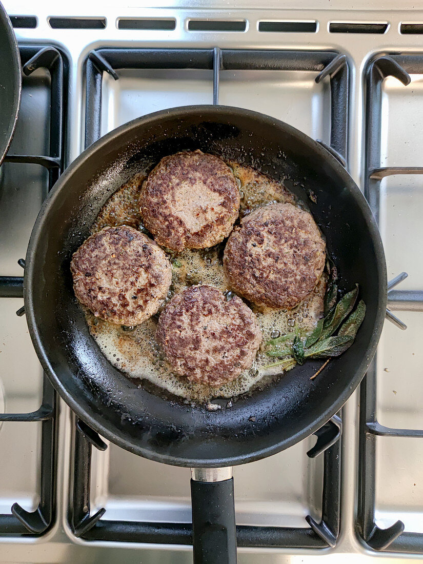 Venison meatballs in a pan