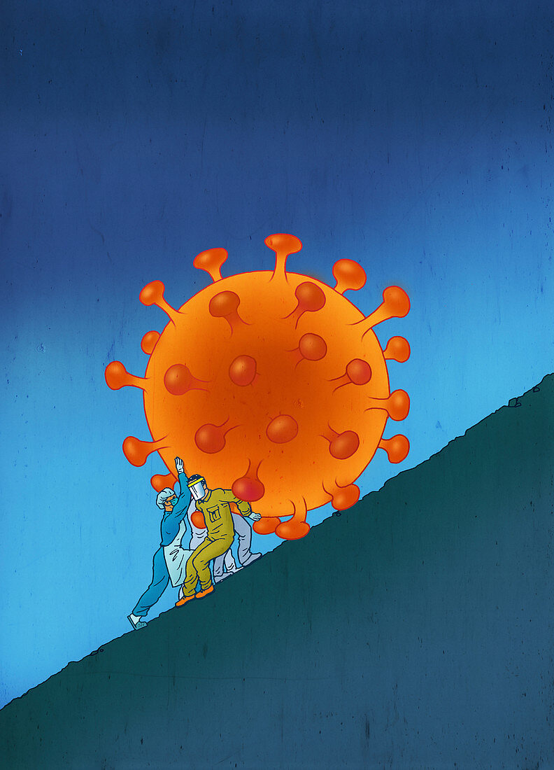 Healthcare workers struggling with coronavirus, illustration