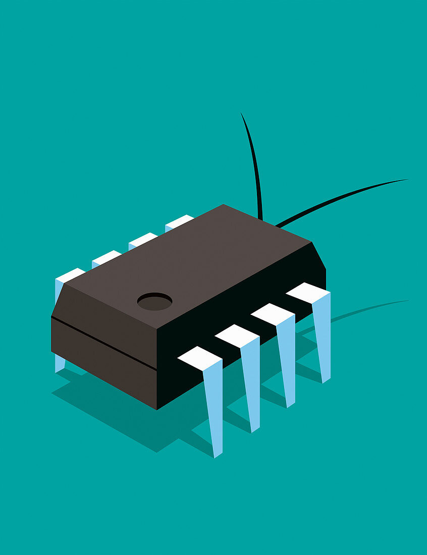 Microchip as computer bug, illustration