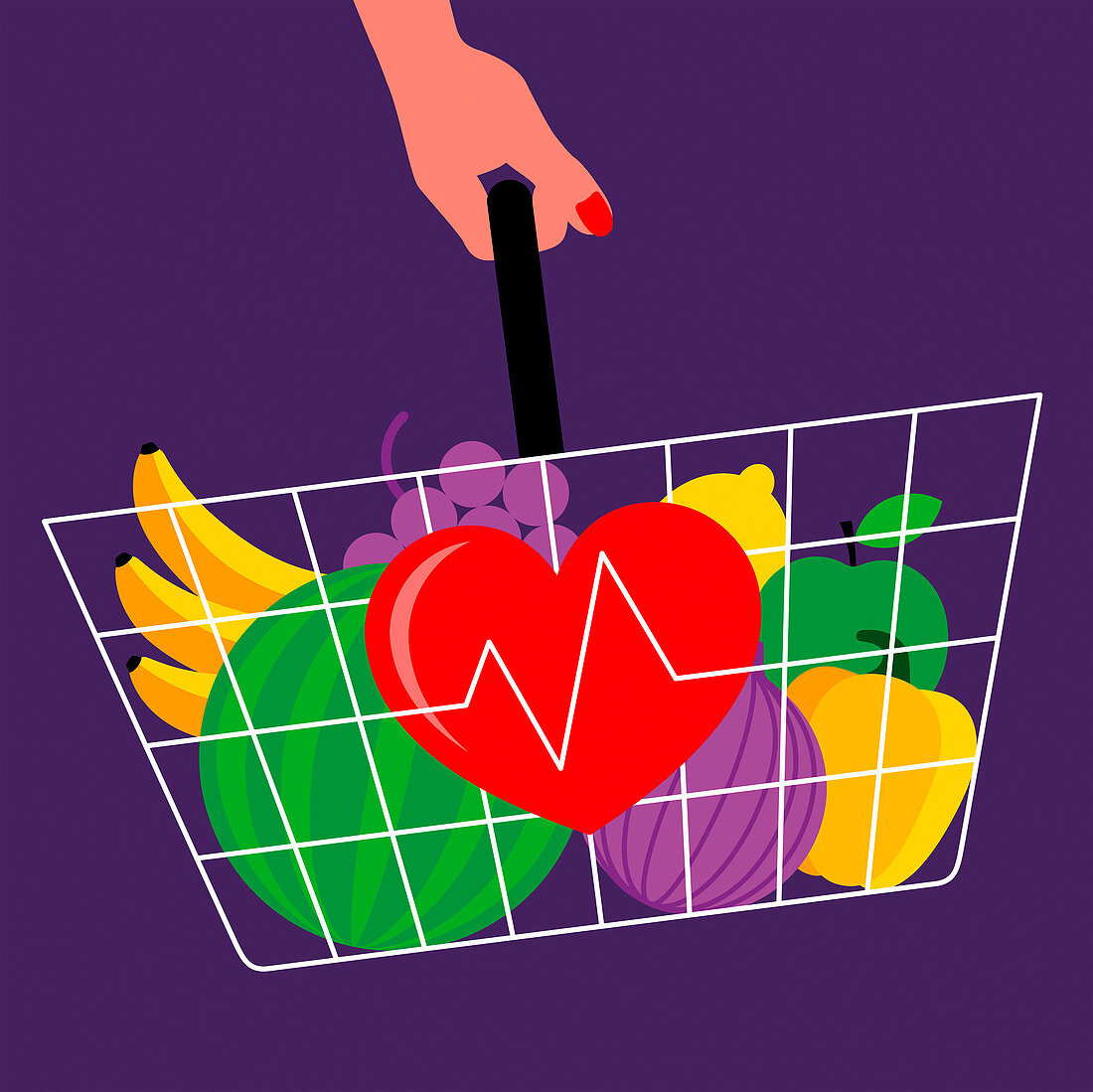 Healthy shopping basket, illustration