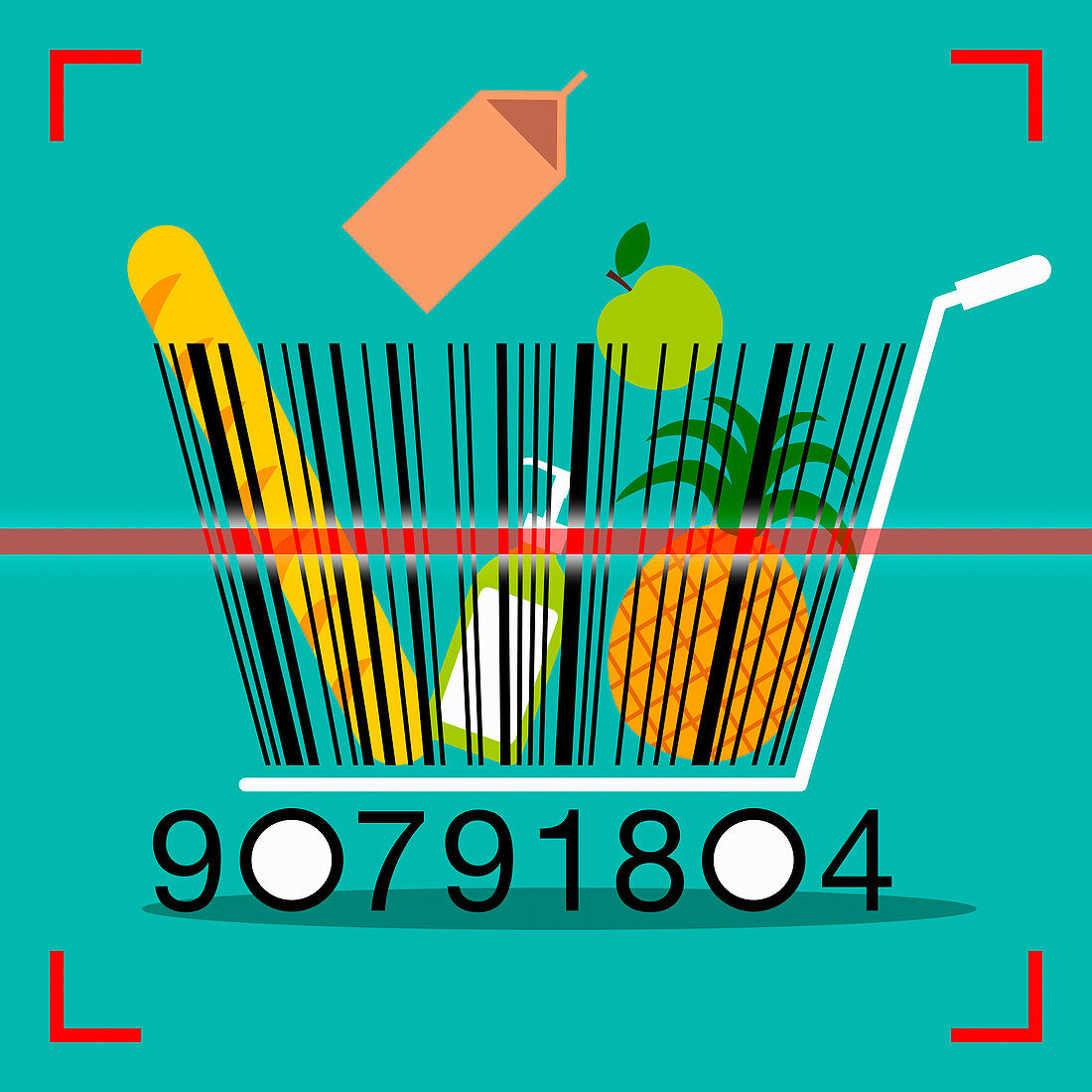 Barcode shopping trolley, illustration