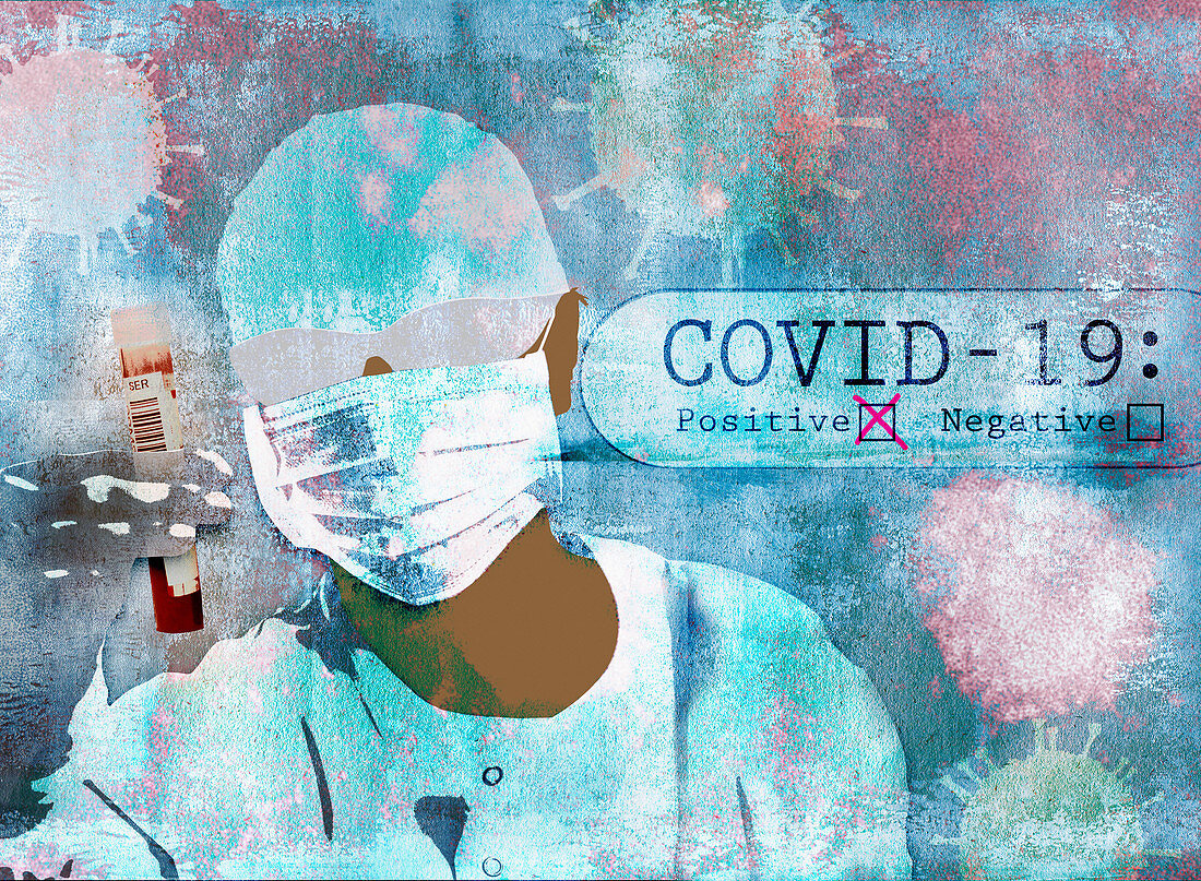 Scientist testing for coronavirus, illustration