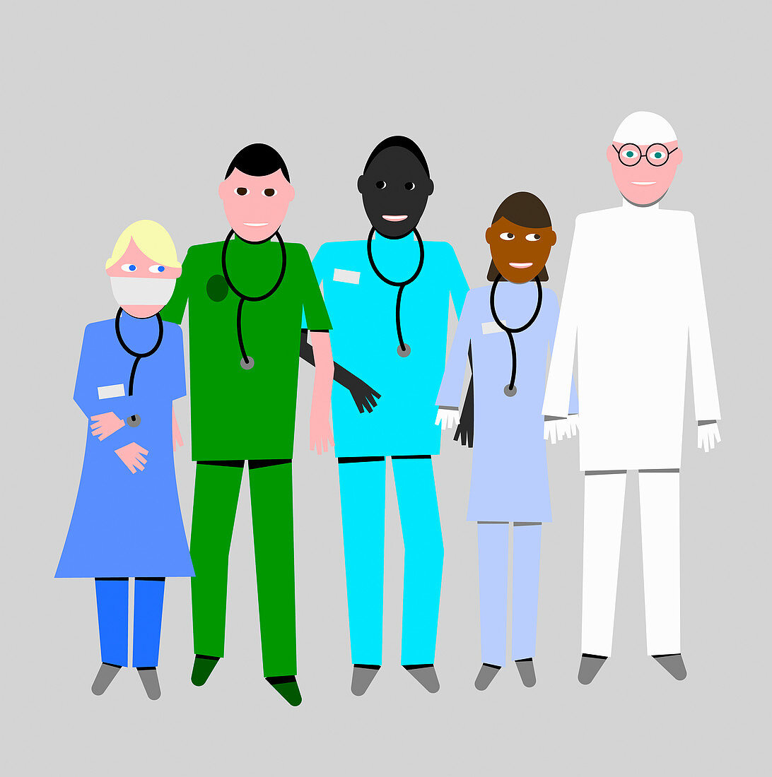 Group of healthcare key workers, illustration