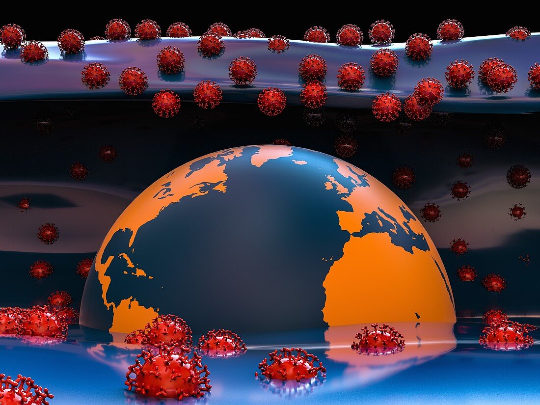 Coronavirus tsunami, conceptual illustration