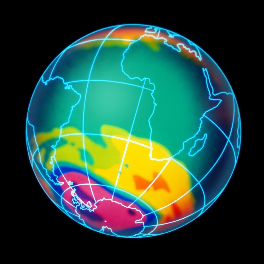 Ozone hole over Antarctica, illustration