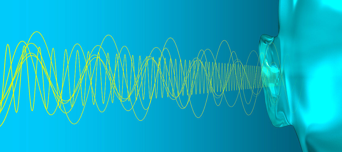 Audio waves entering ear, illustration