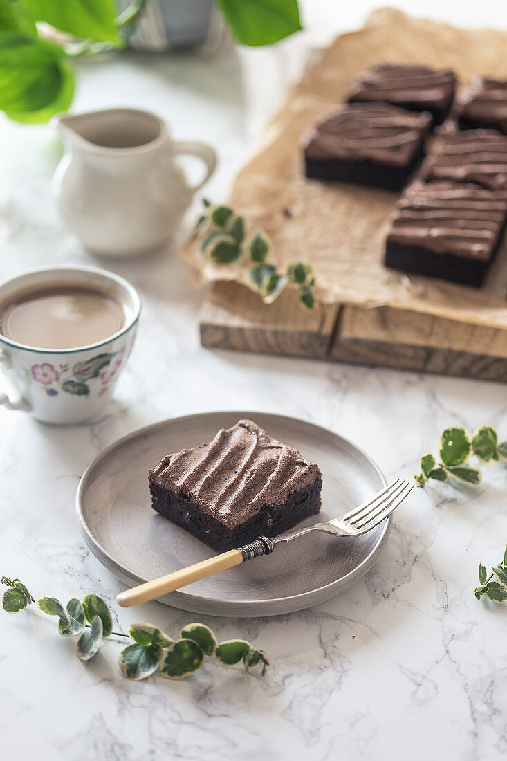 Vegan beetroot brownie with chocolate frosting