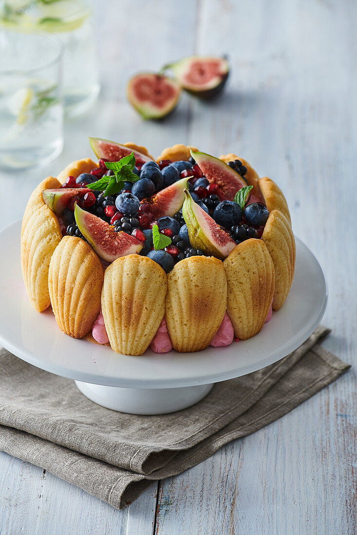 Madeleine cake with fresh fruits