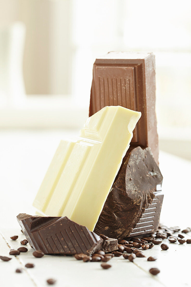 White, milk and dark cooking chocolate