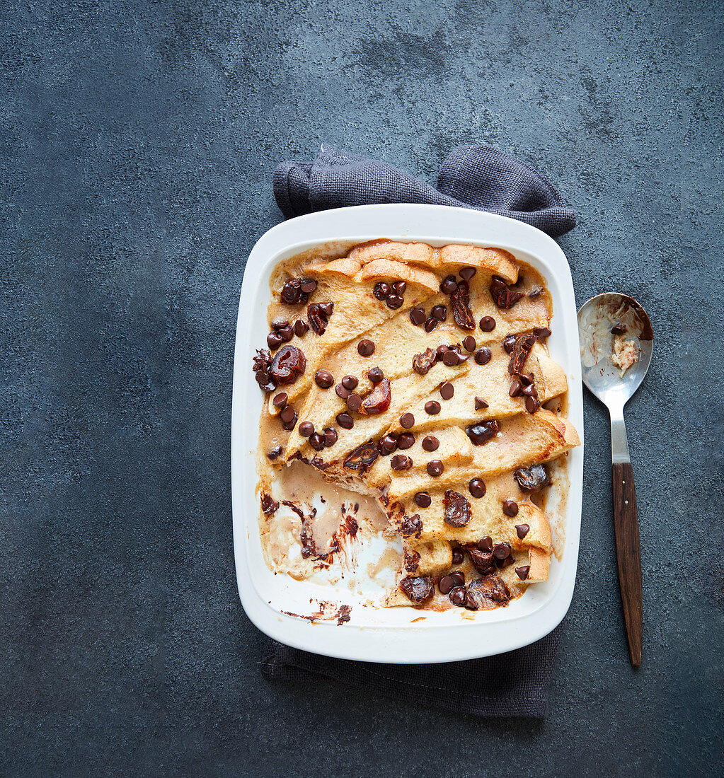 Vegan date and chocolate bread pudding, Alpro