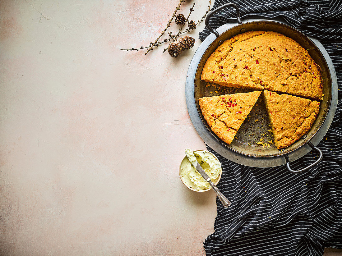 Pumpkin cornbread with whipped jalapeno butter