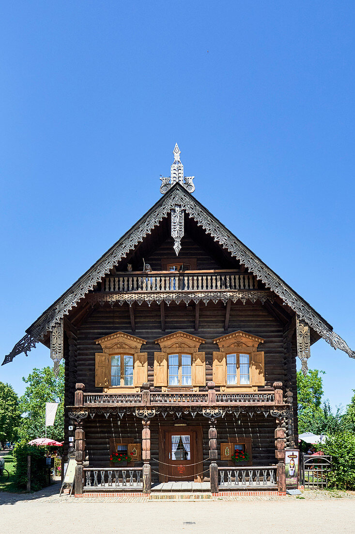 A wooden house at the Alexandrowka Museum, Potsdam, Brandenburg, Germany
