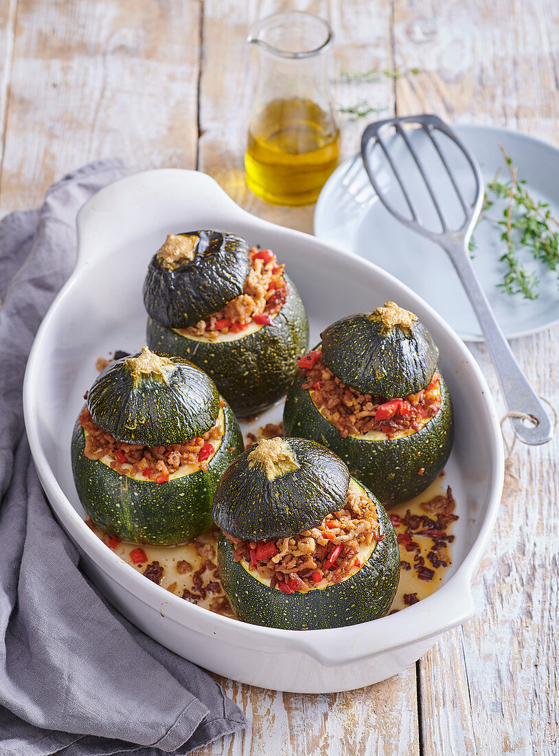 Round zucchini stuffed with meat mixture