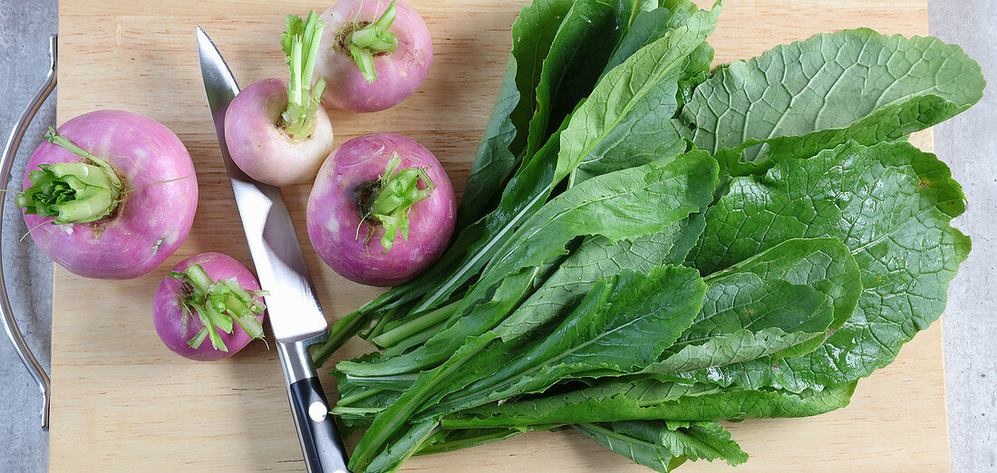 Turnip leaves being prepared