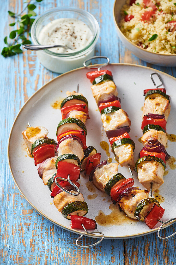 Turkey skewers with vegetable and couscous