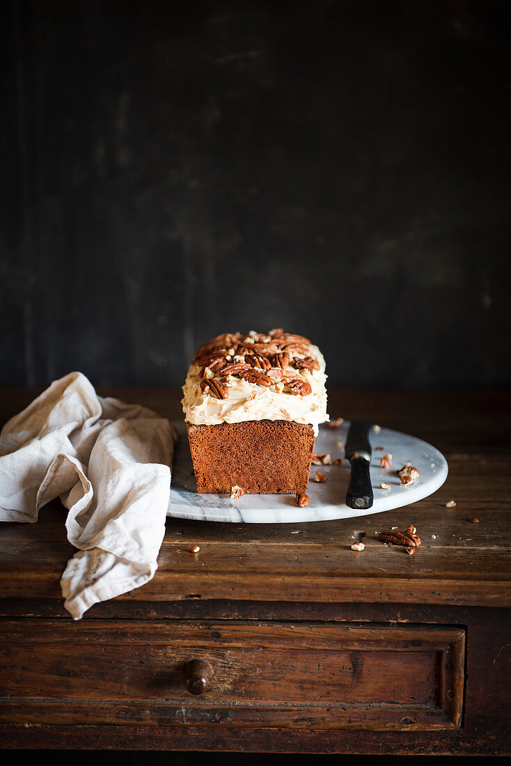 Carrot loaf cake with pecans