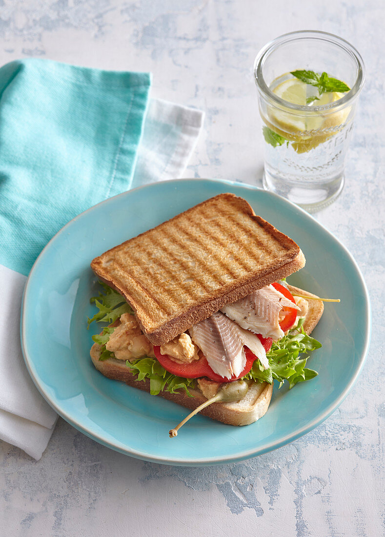 Toasted toasts with smoked trout