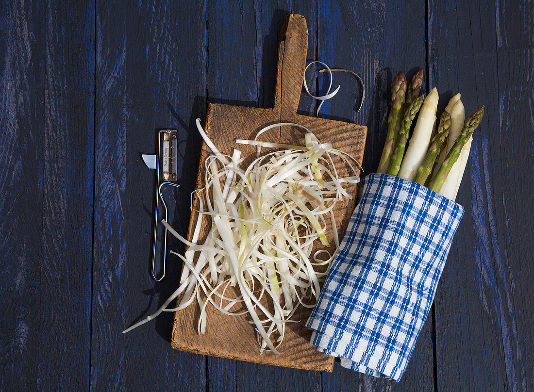 Asparagus peel being used for asparagus soup