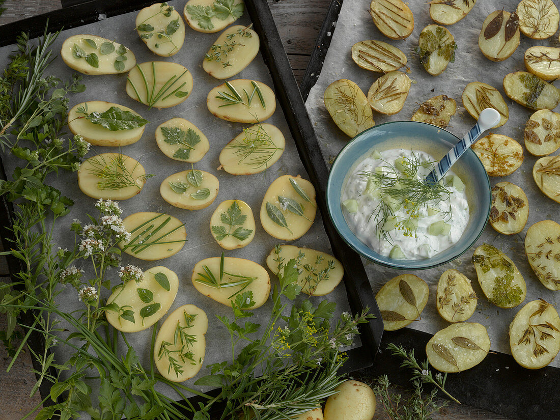 Oven-baked herb potatoes with quark
