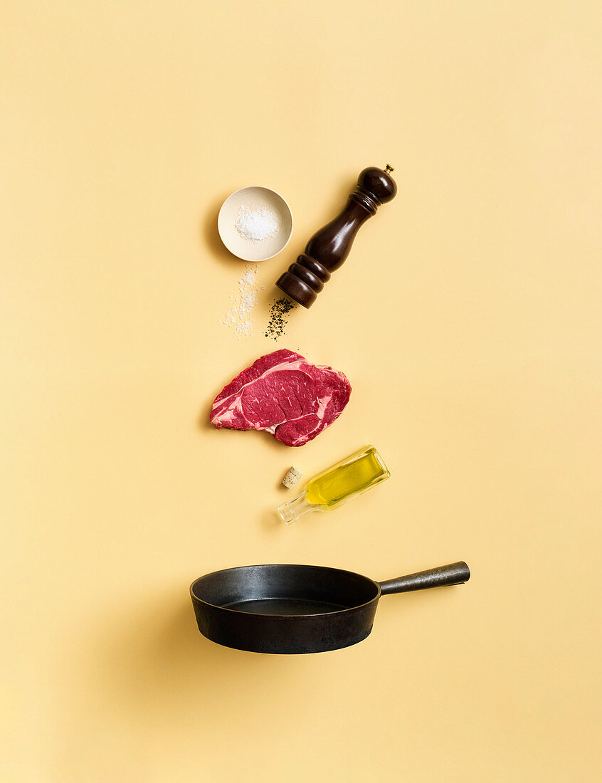 Das Prinzip Steak - Öl, Steak, Pfeffer und Salz