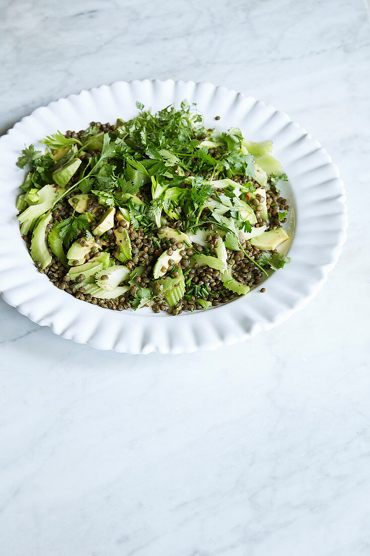 Lentil salad with celery and herbs