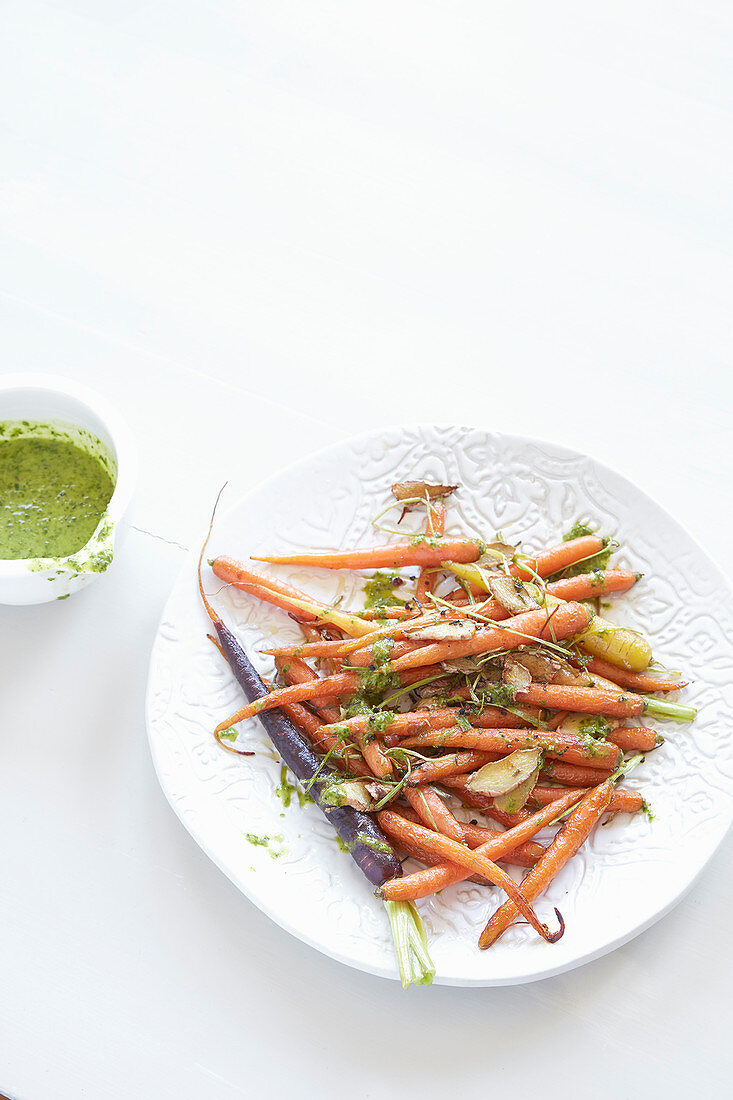 Caramelised carrots with a coriander pesto