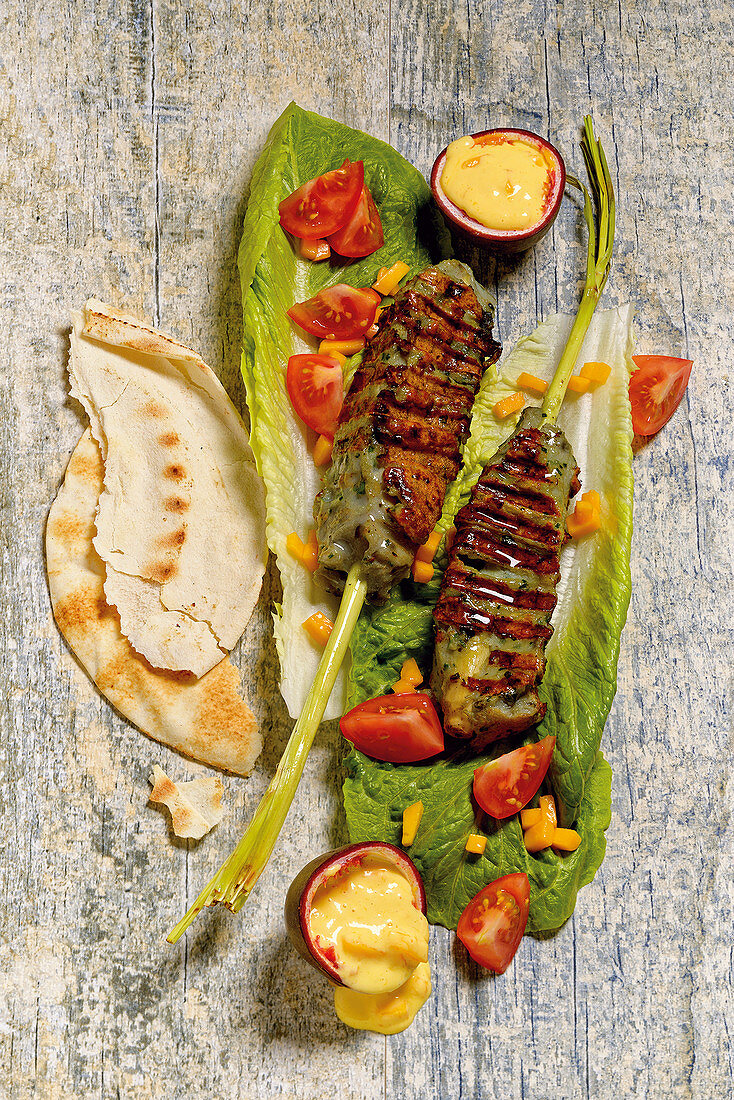 Fisch-Kebap mit Mango-Passionsfrucht-Mayonnaise