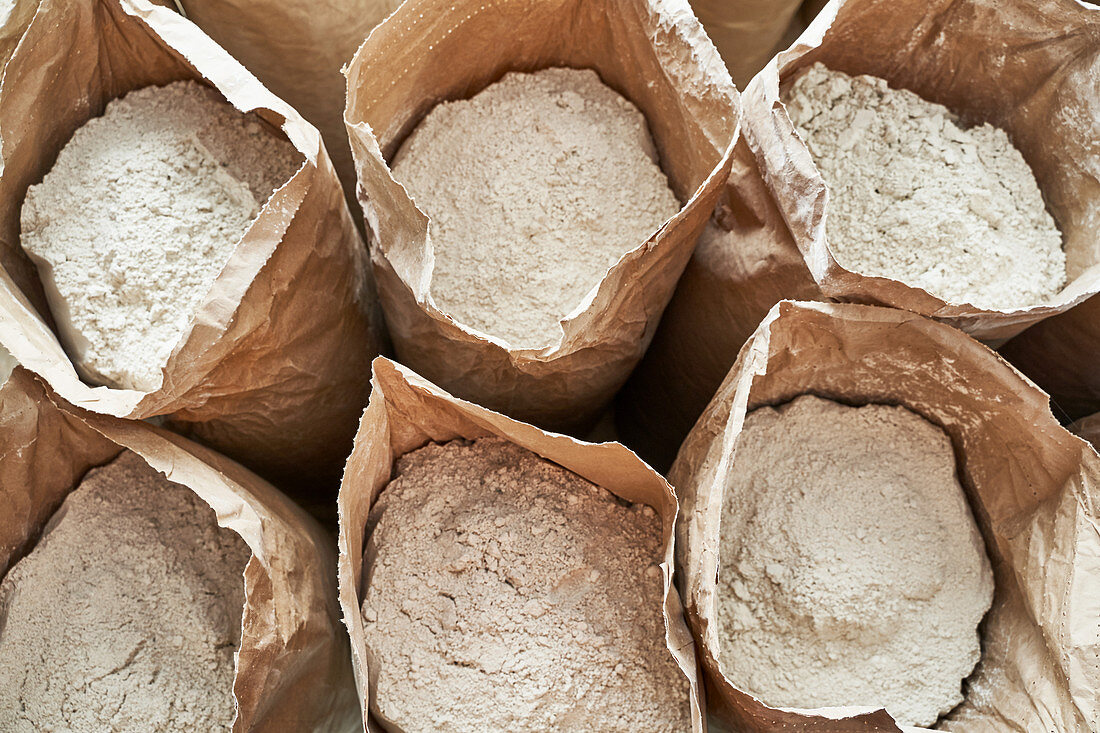 Sacks of flour made from organically grown grains