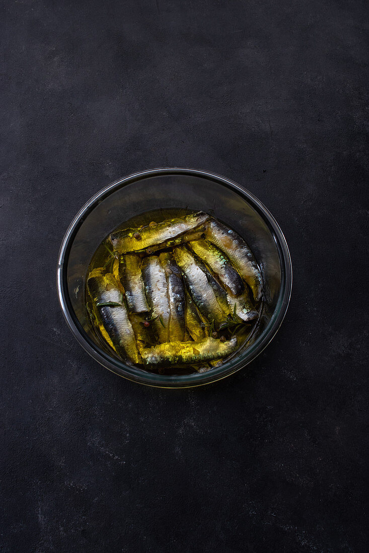 Marinated sardine fish with aromatic spices and herbs