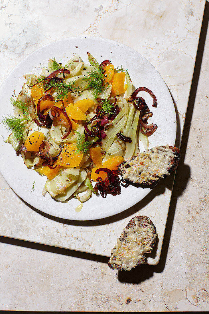 Fennel and orange salad with Parmesan crostini